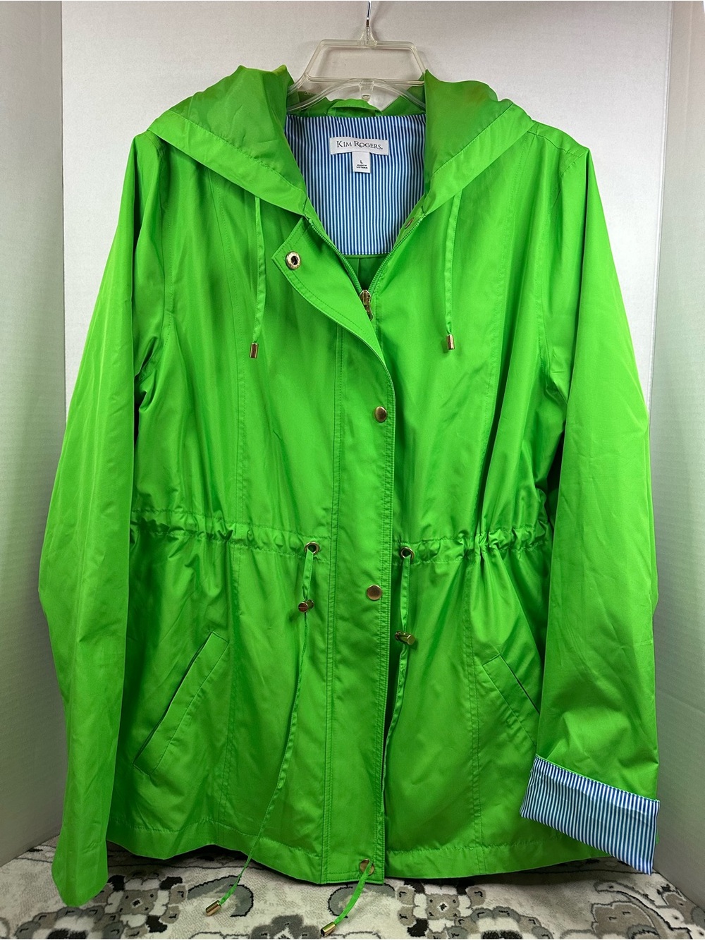 Kim Rogers Lime Green Hooded Utility Jacket, size Large